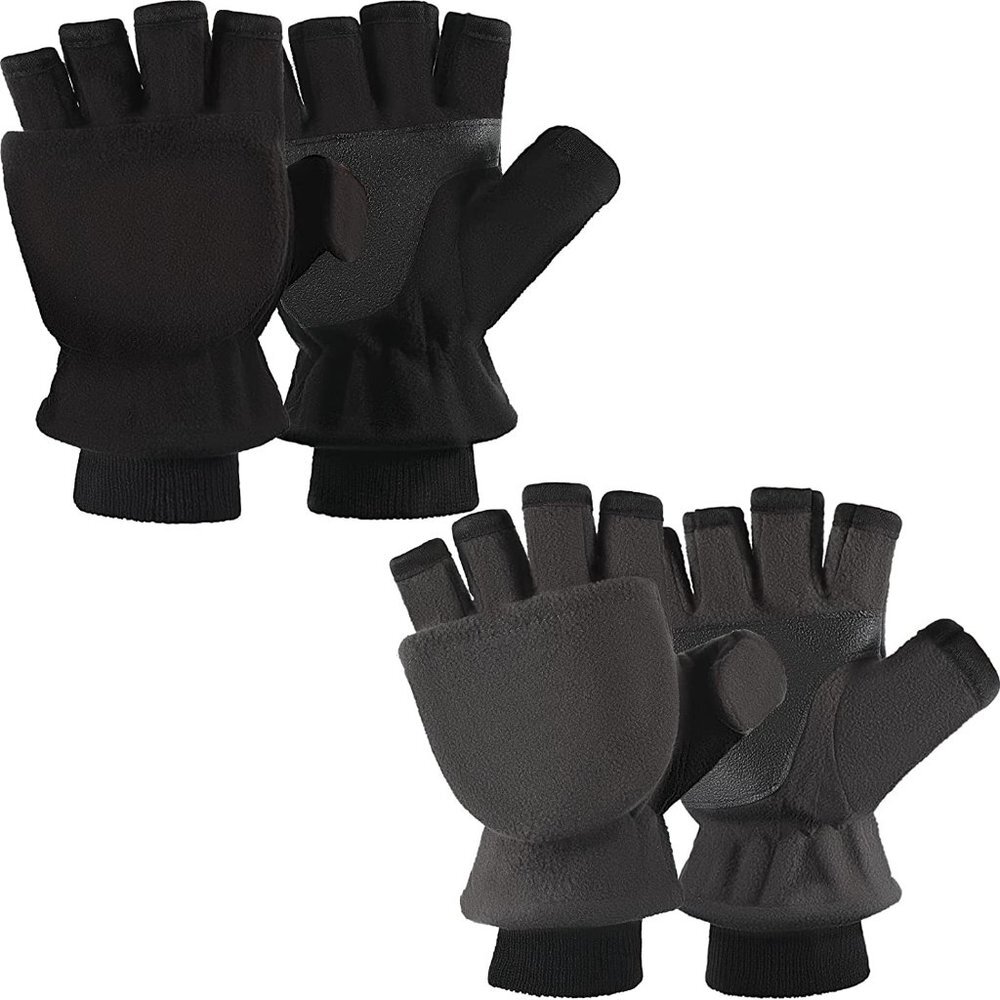 2 Pairs Convertible Fingerless Thermal Gloves Warm Winter Gloves For Men